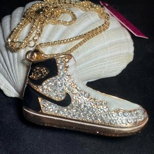 New Betsey Johnson Blue & White Nike Tennis Shoe Rhinestone Embellished Chain